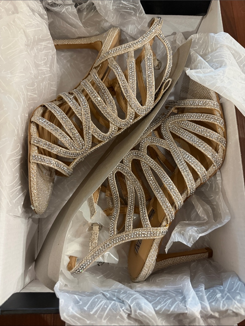 INC International Concepts Gold Crystal Strappy High Heels